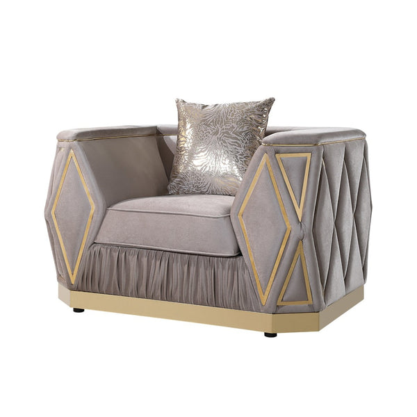 English Elm Cavalli Glam Three Piece Living Room Set Diamond Upholstery with Brushed Gold Metal Legs Taupe+Gold B009S02181