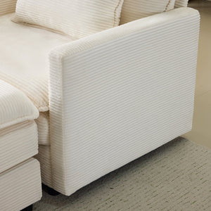 English Elm 54" Plush Cloud Sofa Modular Single with Ottoman, Beige Corduroy, High-Resilience Foam, Space-Saving Comfort W1829P324892