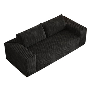 English Elm 78.8" Corduroy Three Seat Sofa Deep Cushioned Low Profile Couch for Modern Living Rooms Black W2824P409862