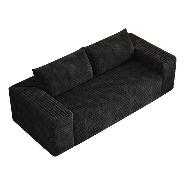 English Elm 78.8" Corduroy Three Seat Sofa Deep Cushioned Low Profile Couch for Modern Living Rooms Black W2824P409862