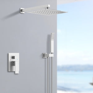 English Elm Shower System With 12" Rainfall Head & Handheld Wand - Modern Brushed Nickel Bathroom Faucet Combo T3177P269152-GIGA