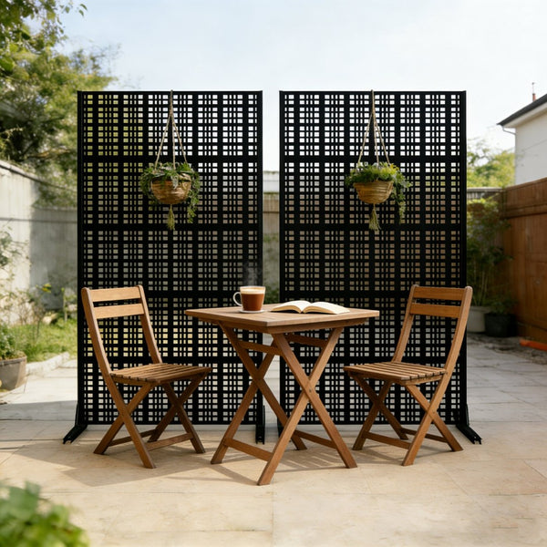English Elm Metal Grid Privacy Screen Freestanding Powder Coated Divider for Patio or Balcony W1586P455078