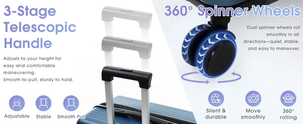 English Elm Luggage 3 Piece Hardshell Abs Set with Spinner Wheels Tsa Lock Travel Ready Dark Blue N730P304620C