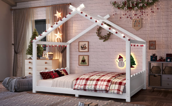 English Elm Twin House Frame Floor Bed Solid Pine Kids Room Montessori Low Profile Play Nook W1580P387839