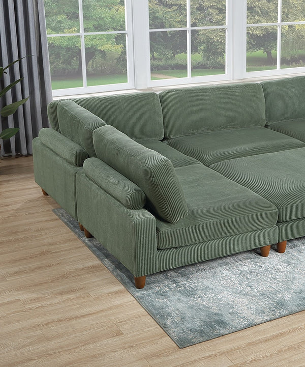 English Elm Contemporary Sage 6-Piece Modular Sectional Set - Stylish Corduroy Couch With Adjustable Headrests B011S01160