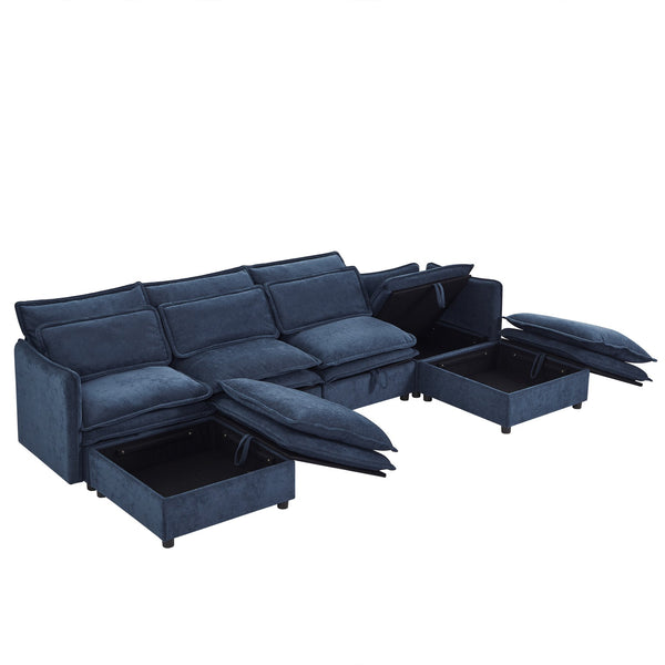 English Elm U_Style Large U-Shaped Modular 6-Seater Sofa with Storage, Convertible Sofa Bed, Removable Covers, Modern Comfort and Durable Frame Dark Blue WY000447AAC