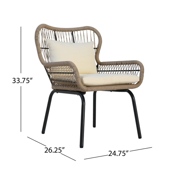 English Elm Christopher Knight Home® - SOUTHPORT Woven Rope Club Chair with Steel Frame, Water‑Resistant Cushions & Bohemian Outdoor Style Brown+Beige 62329.00CBRN