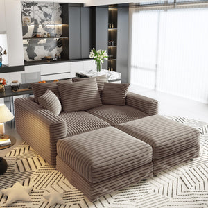 English Elm 82.7" Plush Corduroy 3-Seat Sofa - Modern Convertible Couch With Ottomans, Soft Pillows & Cozy Comfort W1885S00153