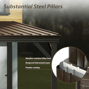 English Elm 10'x16' Wall Mounted Hardtop Gazebo Galvanized Steel Roof Patio Lean to Canopy Brown W1859S00222