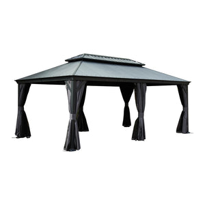English Elm 12'x20' Hardtop Gazebo Dual Roof Alloy Frame Permanent Patio Pavilion with Gutters W1859S00188