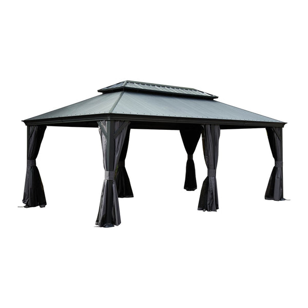 English Elm 12'x20' Hardtop Gazebo Dual Roof Alloy Frame Permanent Patio Pavilion with Gutters W1859S00188