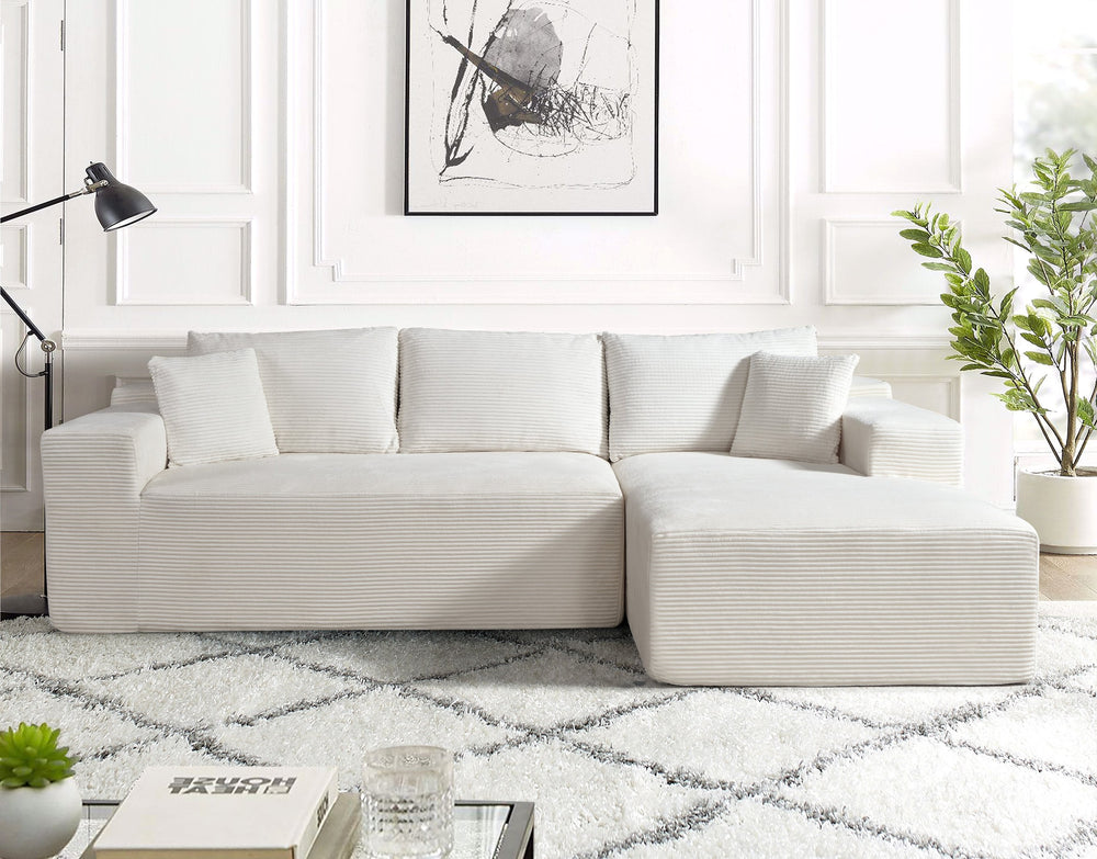 English Elm 2-Piece Convertible Corduroy L-Shaped Sectional Sofa With Pillows - Modular Beige Couch For Modern Living B2735P384511