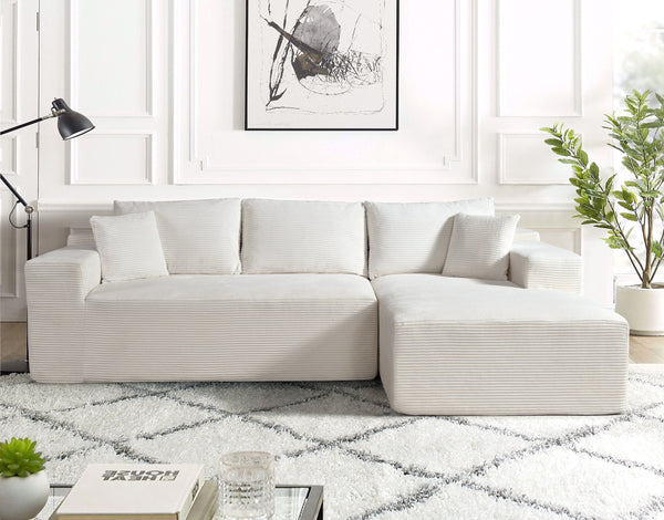 English Elm 2-Piece Convertible Corduroy L-Shaped Sectional Sofa With Pillows - Modular Beige Couch For Modern Living B2735P384511