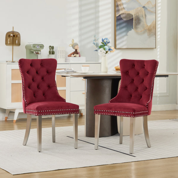 English Elm Nikki Velvet Tufted Dining Chair with Nailhead Trim and Chrome Legs – Plush High-Rebound Cushion Comfort WINE RED W1143P369090