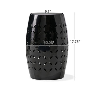English Elm Christopher Knight Home® - LILAC Sculptural 12" Cylindrical Accent Side Table with Laser-Cut Iron Floral Design, Weather-Resistant Finish Black N770P365805K