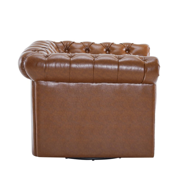 English Elm Christopher Knight Home® - Chesterfield Swivel Club Chair with Deep Button Tufting, Nailhead Trim, 360° Metal Swivel Comfort Cognac 39.25 L x 33.85 W x 27.85 H N776P195601C