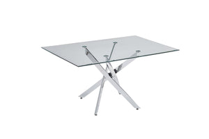 English Elm Modern Tempered Glass Dining Table with Gold Iron Frame for Home or Office Silver W3590S00003