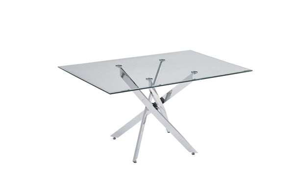 English Elm Modern Tempered Glass Dining Table with Gold Iron Frame for Home or Office Silver W3590S00003
