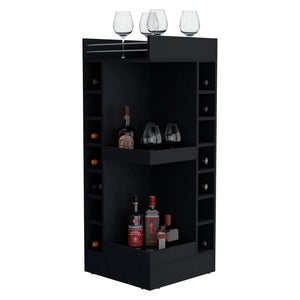 English Elm Wenge Corner Bar Cabinet With Integrated Wine Rack & Open Shelves For Stylish Home Storage Solutions B062P290260-GIGA