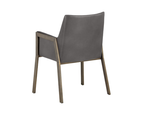 Sunpan Bernadette Dining Armchair – Elegant Design with Antique Brass Frame and Durable Faux Leather Upholstery Kendall Grey