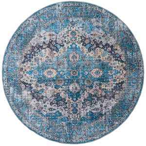 Unique Loom Mangata Mary Machine Made Border Rug Blue, Blue/Black/Beige/Ivory/Gray/Navy Blue/Peach/Turquoise 7' 3" x 7' 5"