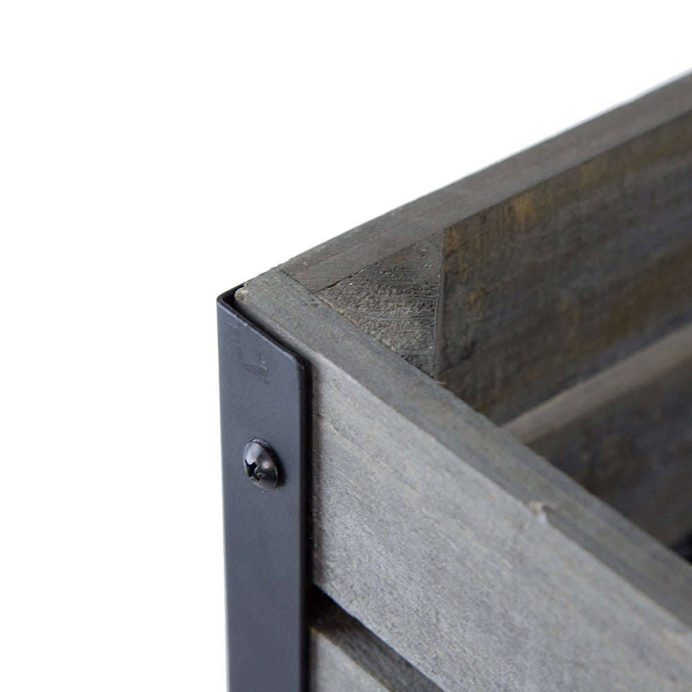 English Elm 24.4x12.6x15.4" Rustic Black Trolley Cart Plant Stand with Pine Shelves, Wheels & Curved Handle for Display W2078P322246