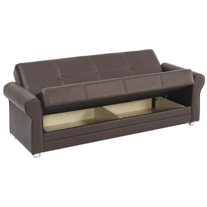 English Elm PrimeNest Ithara Collection Upholstered Convertible Sofabed with Storage, Click-Click Sleeper & Plush PU Padding Brown PU B030P286482
