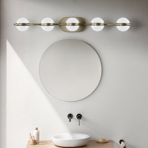 English Elm Bathroom Vanity Light - Elegant 5-Bulb Led Fixture With Crystal Sand Shades In Champagne Gold Finish W2312P374868