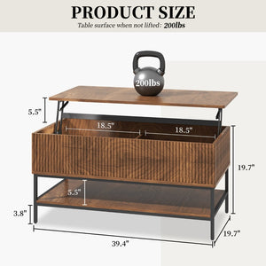 English Elm Lift Top Farmhouse Coffee Table with Hidden Compartment and Open Shelf for Living Room T2398P411963
