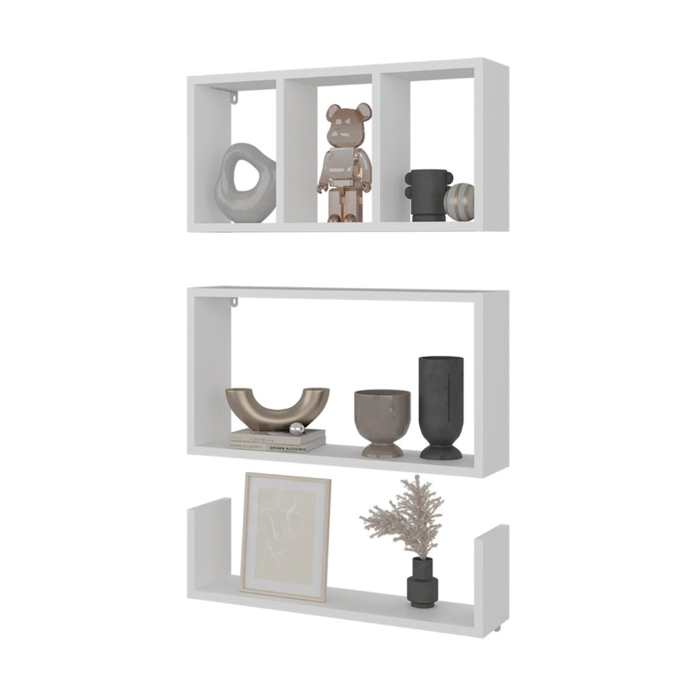 English Elm Dennard Floating Wall Shelf Set Three Piece White Melamine Display for Living Room B097P407595