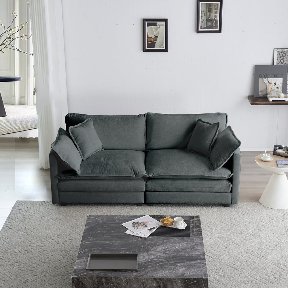 English Elm Modern Fabric Loveseat Sofa Couch Gray Chenille — Solid Wood Frame, Deep Seats, 4 Pillows, Convertible Comfort W714S00983