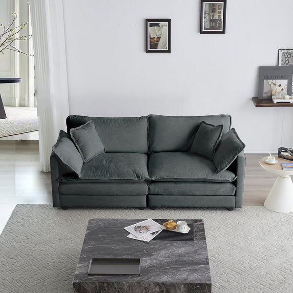 English Elm Modern Fabric Loveseat Sofa Couch Gray Chenille — Solid Wood Frame, Deep Seats, 4 Pillows, Convertible Comfort W714S00983