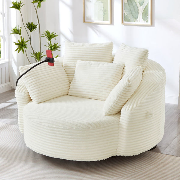 English Elm Swivel Barrel Accent Chair Chenille Tufted Round Club Seat for Living Room Lounge Beige N719S002320A