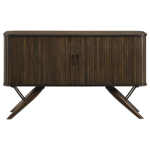 English Elm Wes Dark Walnut 2-Door Sideboard Buffet Storage Cabinet with Removable Shelves, Tapered Legs, Timeless Grain Finish B062P344986