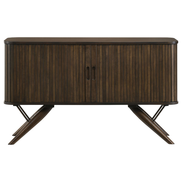 English Elm Wes Dark Walnut 2-Door Sideboard Buffet Storage Cabinet with Removable Shelves, Tapered Legs, Timeless Grain Finish B062P344986