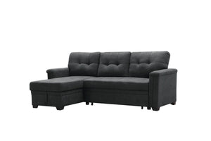 English Elm Aurora Woven Fabric Sleeper Sectional with Usb Charging Storage Chaise Living Room Dark Gray B2749S00179