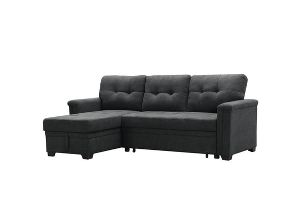 English Elm Aurora Woven Fabric Sleeper Sectional with Usb Charging Storage Chaise Living Room Dark Gray B2749S00179