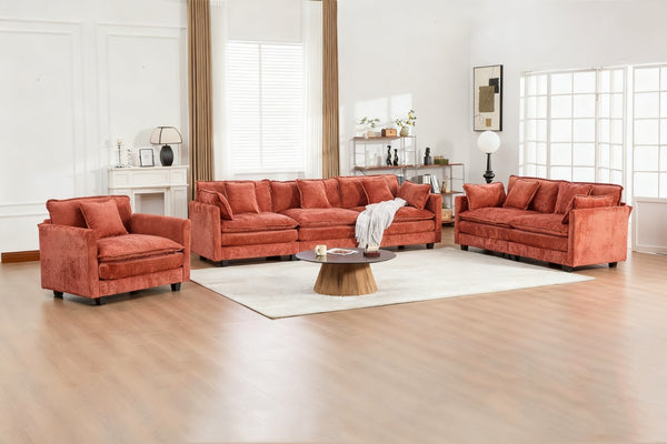 English Elm Cloud Modular Three Seat Sofa Chenille Upholstered with Double Layer Cushions for Living Room Orange W1143S00060