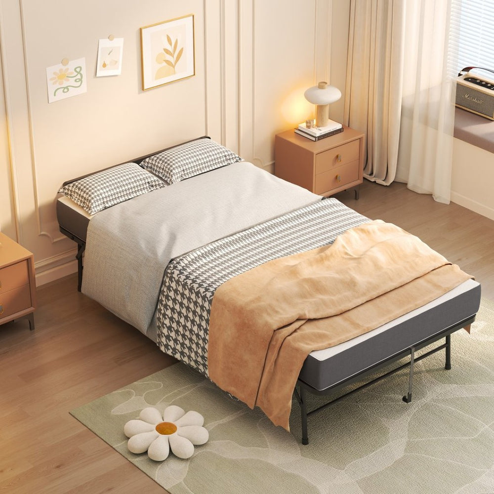 English Elm 75 Inch Rollaway Twin Bed with Memory Foam Mattress Heavy Duty Steel Frame Foldable W2735P425463