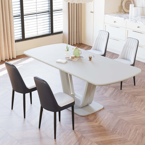 English Elm 62.99-78.74" Expandable Dining Table Set For 2-8 With 4 Plush Chairs, U-Shaped Legs & Modern Style W2189S00713