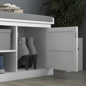 English Elm Homcom Entryway Storage Bench Padded Linen Seat Dual Cabinets White Mdf Hallway W2225P485617