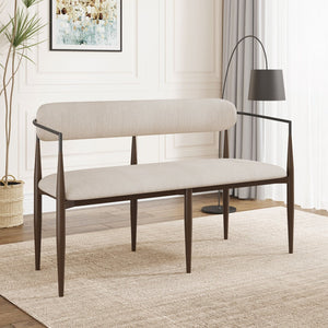 English Elm Metal Boucle Settee Loveseat with Sculptural Toothpick Legs for Modern Living Spaces Beige,Dark Coffee+Black N771P247148H