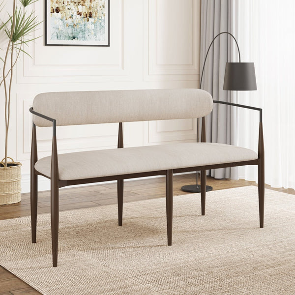 English Elm Metal Boucle Settee Loveseat with Sculptural Toothpick Legs for Modern Living Spaces Beige,Dark Coffee+Black N771P247148H