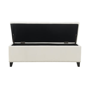 English Elm 47.5" Storage Ottoman Bench with Hidden Storage, Button-Tufted Linen Look, Nailhead Accent Seating and 500lb Support Beige W2671P369186