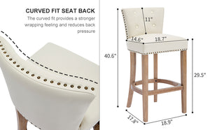 English Elm Bar Stools Set Of 2 - 29.5'' Beige Leather & Wood Stools For Stylish Kitchen Or Home Bar Use W2195P314866