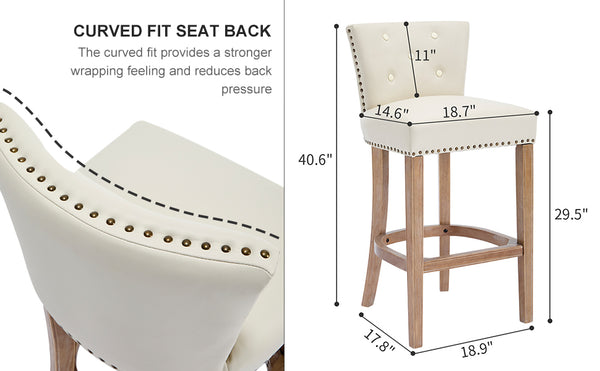 English Elm Bar Stools Set Of 2 - 29.5'' Beige Leather & Wood Stools For Stylish Kitchen Or Home Bar Use W2195P314866