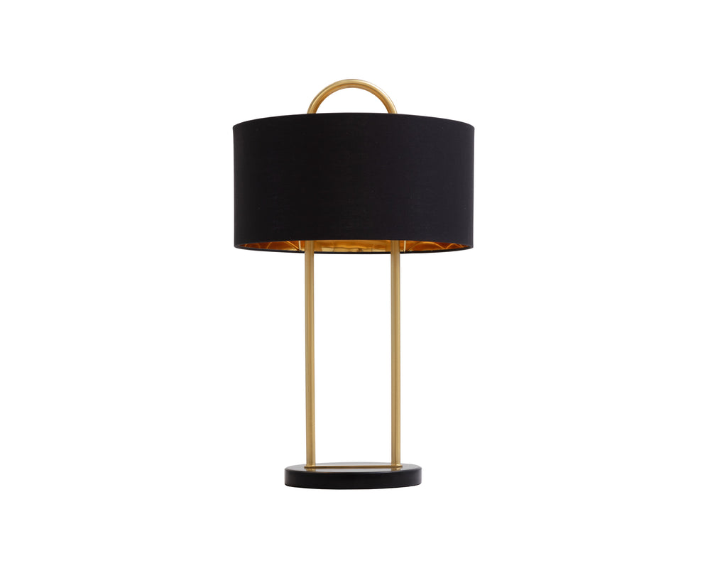 Sunpan Kezna Table Lamp - Elegant Black Marble Base With Matte Black Shade & Brass Accents For Modern Décor Black Fabric 109263