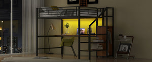 English Elm Full Size Metal Loft Bed With Desk, Storage Steps, Wardrobe, Led Light - Perfect For Small Spaces! GX000620AAB-1