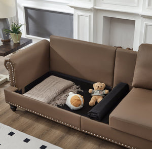 English Elm Modern Classic Living Room 2+3 Seater Sofa Set with Nailhead Trim, Removable Covers, Coil Springs, Hidden Storage Brown W1097S00180