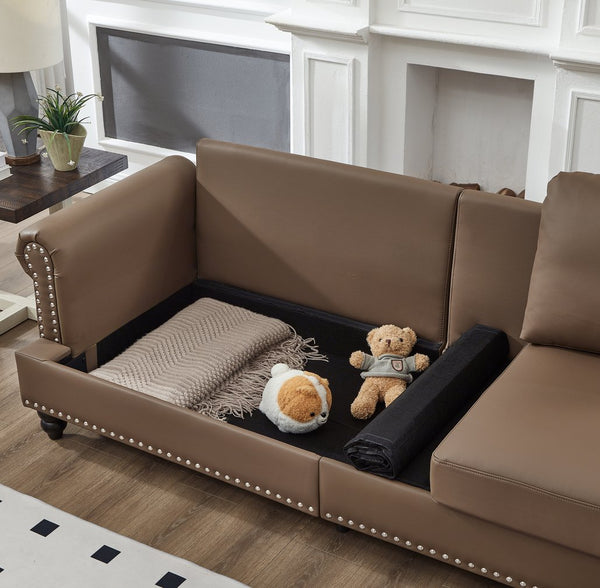 English Elm Modern Classic Living Room 2+3 Seater Sofa Set with Nailhead Trim, Removable Covers, Coil Springs, Hidden Storage Brown W1097S00180